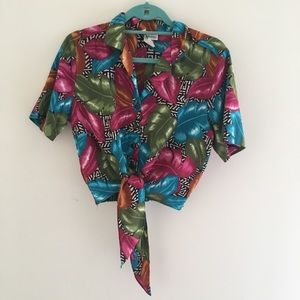vintage mixed print crop with tie hawaiian
